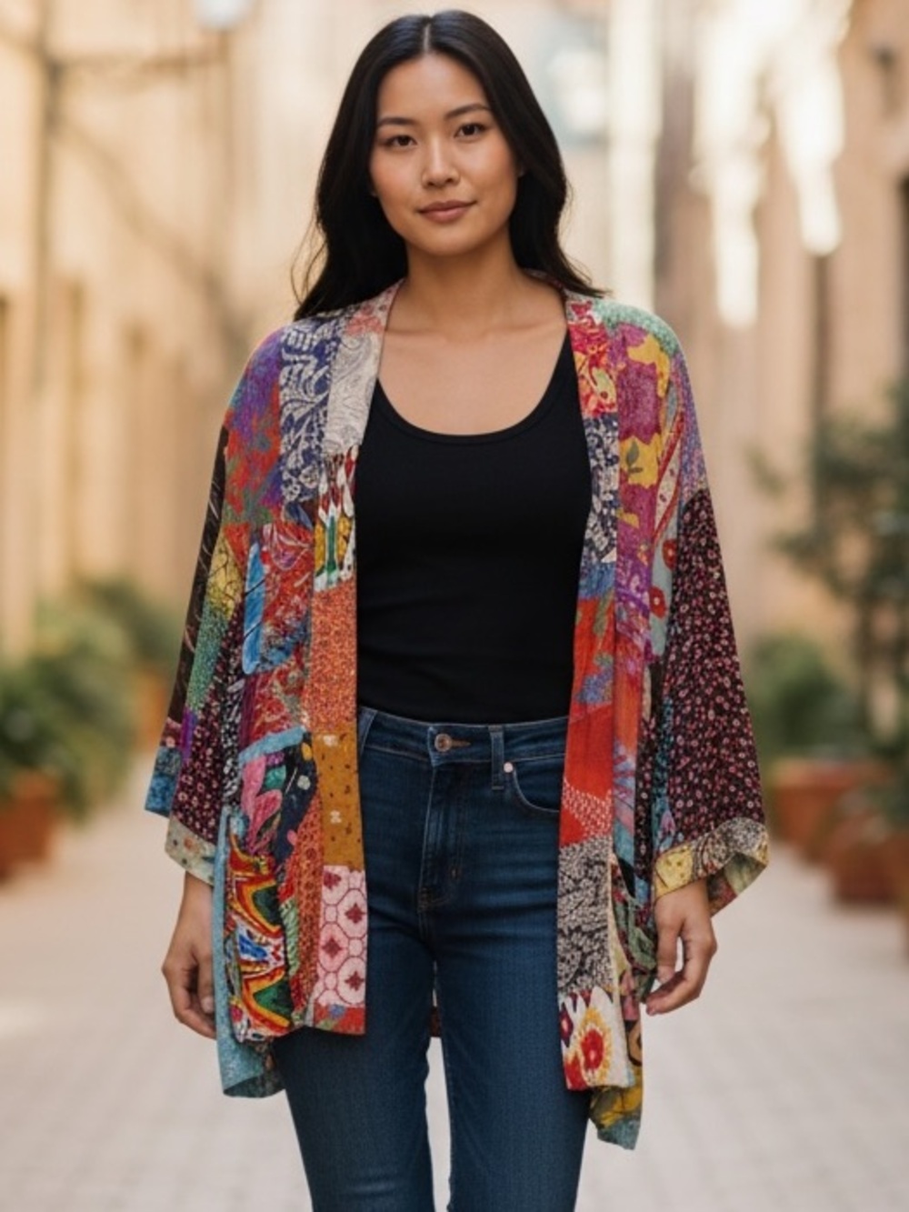 “The Amira” Floral Patchwork Kimono Jacket - Multi